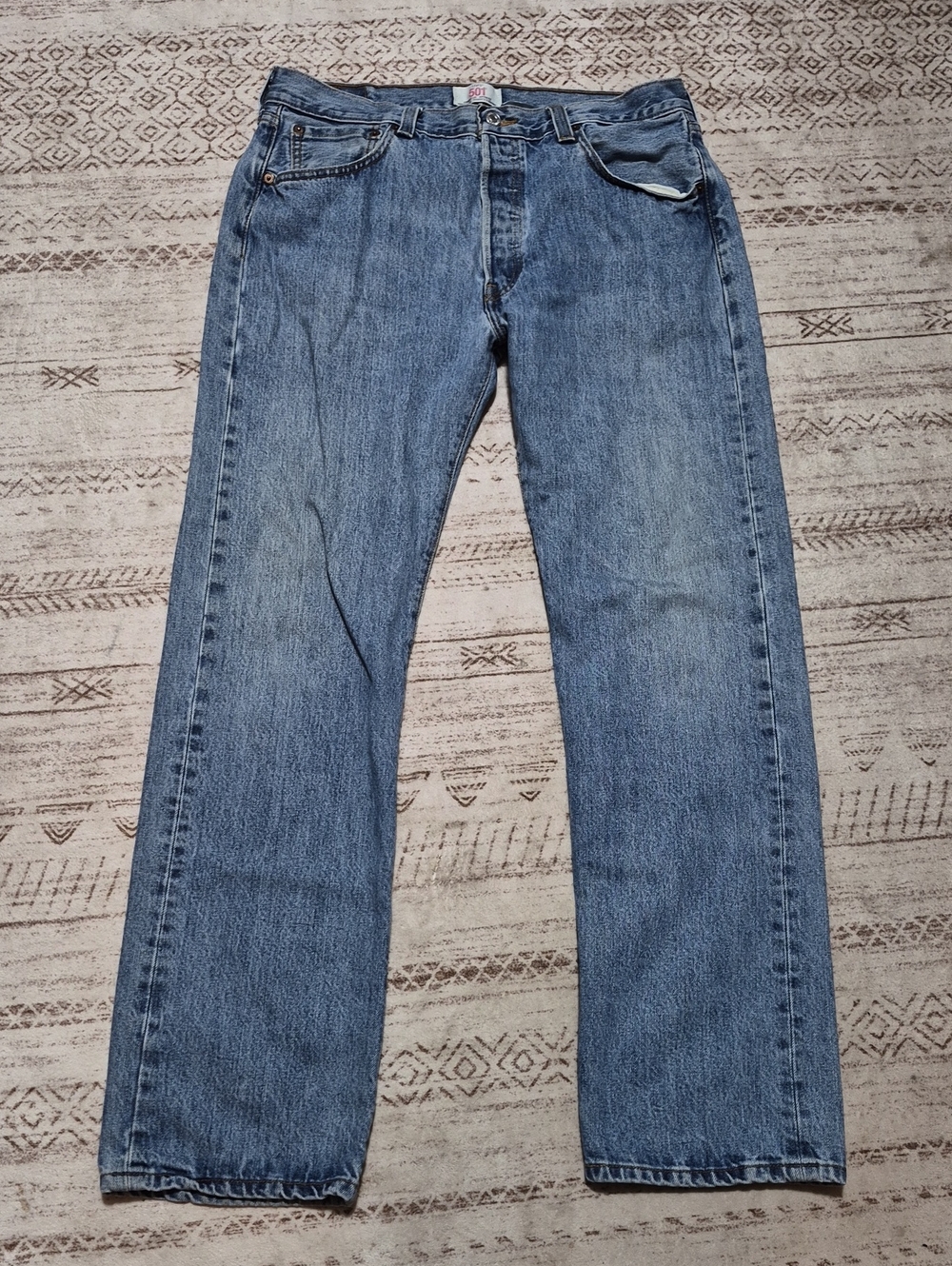 Levi's 501 Straight Fit Blue Denim Jeans Button Fly